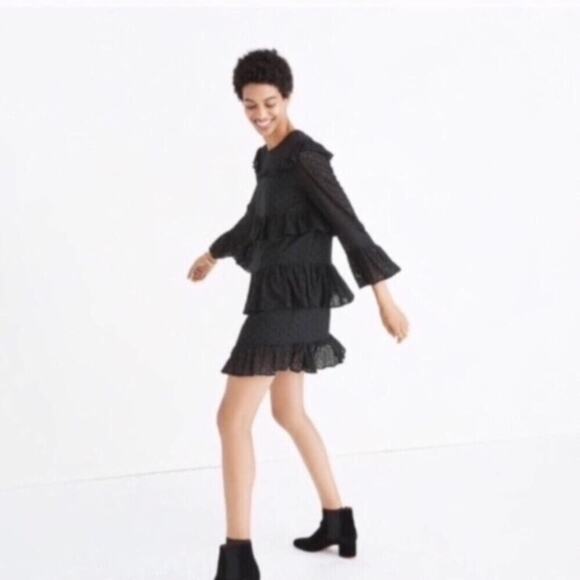 Madewell Black Ruffle Eyelet Dress Size 2 - Picture 1 of 8